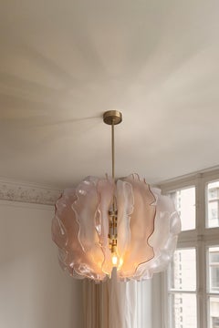 Unique Bloom Chandelier with Light Blush Pink Glass Petals by Marie Jeunet