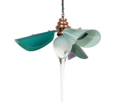 Bloom Chandelier: Satin Brass/Green & Aqua Glass by Avram Rusu Studio