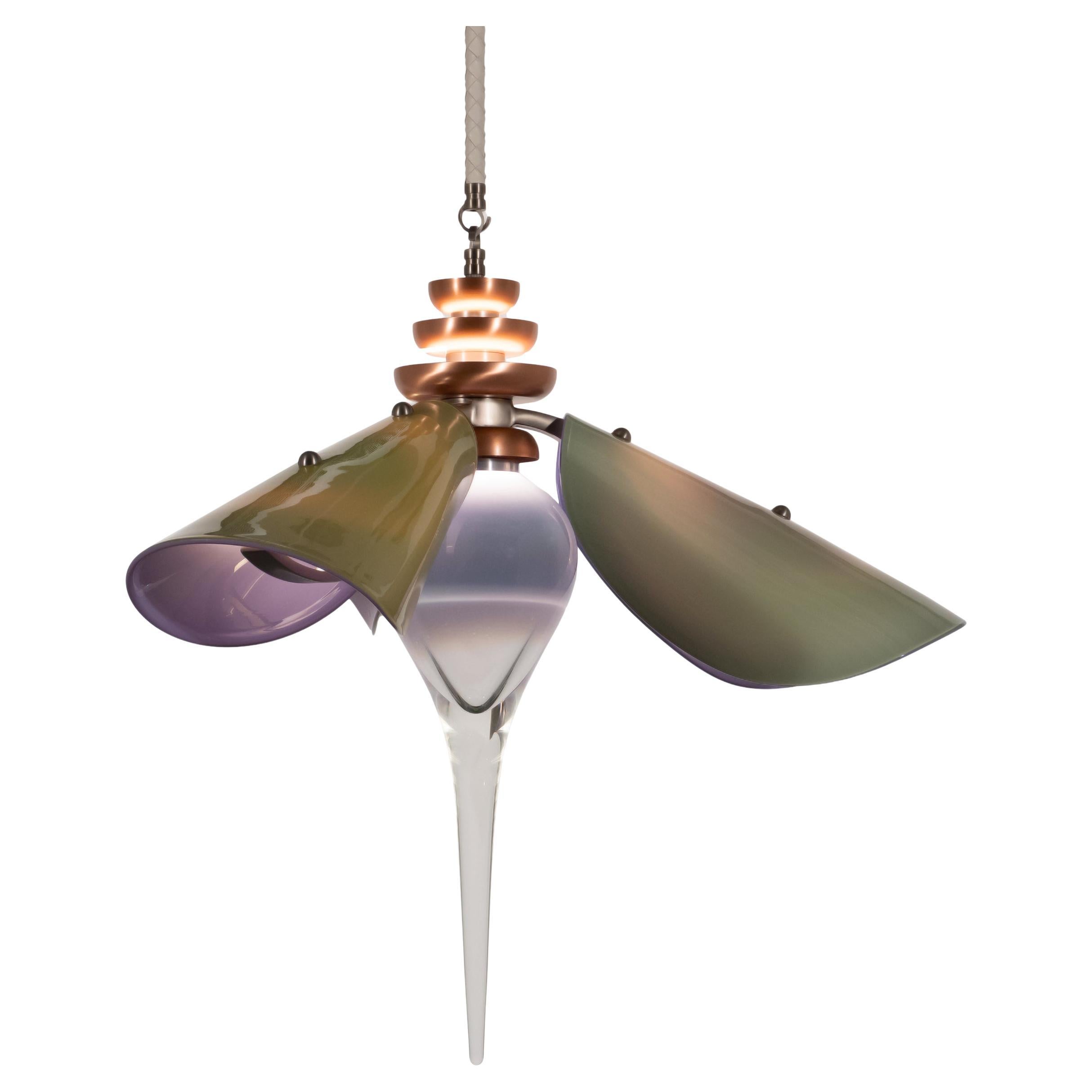 Bloom Kronleuchter: Satiniertes Nickel/Weißes Glas, schwarzer Rand von Avram Rusu STUDIO (amerikanisch) im Angebot