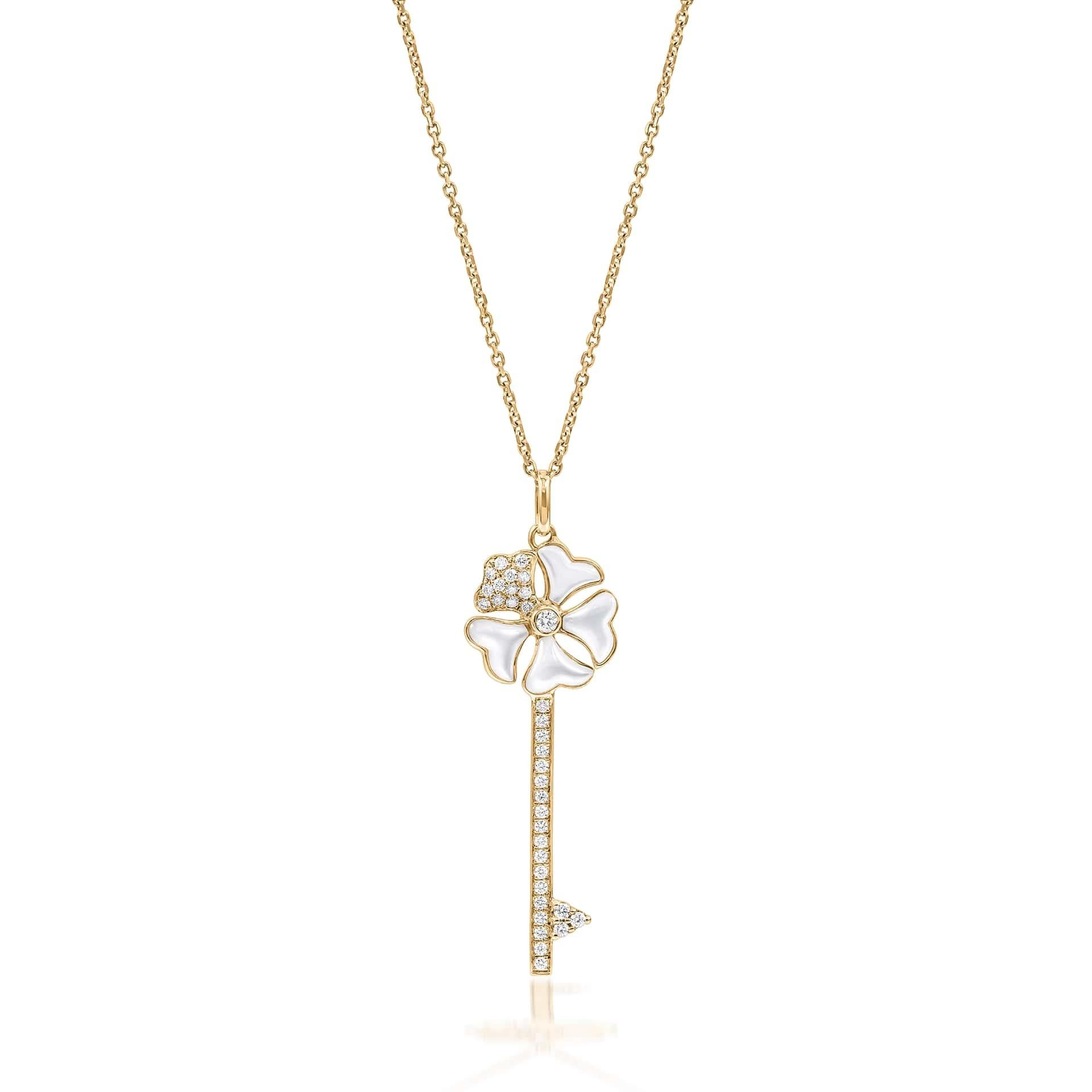 Bloom Diamant- und Perlmutt-Schlüssel-Halskette aus 18 Karat Roségold für Damen oder Herren im Angebot