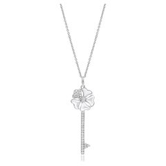 Bloom Diamond and Mother of Pearl Key Necklace in 18k White Gold