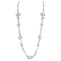 Bloom Diamond and Mother-of-pearl Long Flower Chain Necklace in 18k White Gold
