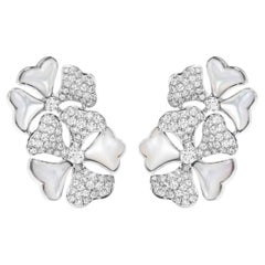 Bloom Diamond and White Mother-of-pearl Cluster Earrings in 18k White Gold