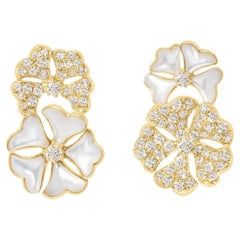 Bloom Diamond and White Mother-of-pearl Double Bloom Earrings in 18k Yellow Gold