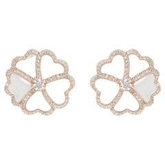 Bloom Diamond and White Mother-of-Pearl Flower Stud Earrings in 18k Rose Gold