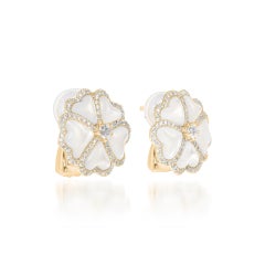Bloom Diamond and White Mother-of-pearl Flower Stud Earrings in 18k Yellow Gold