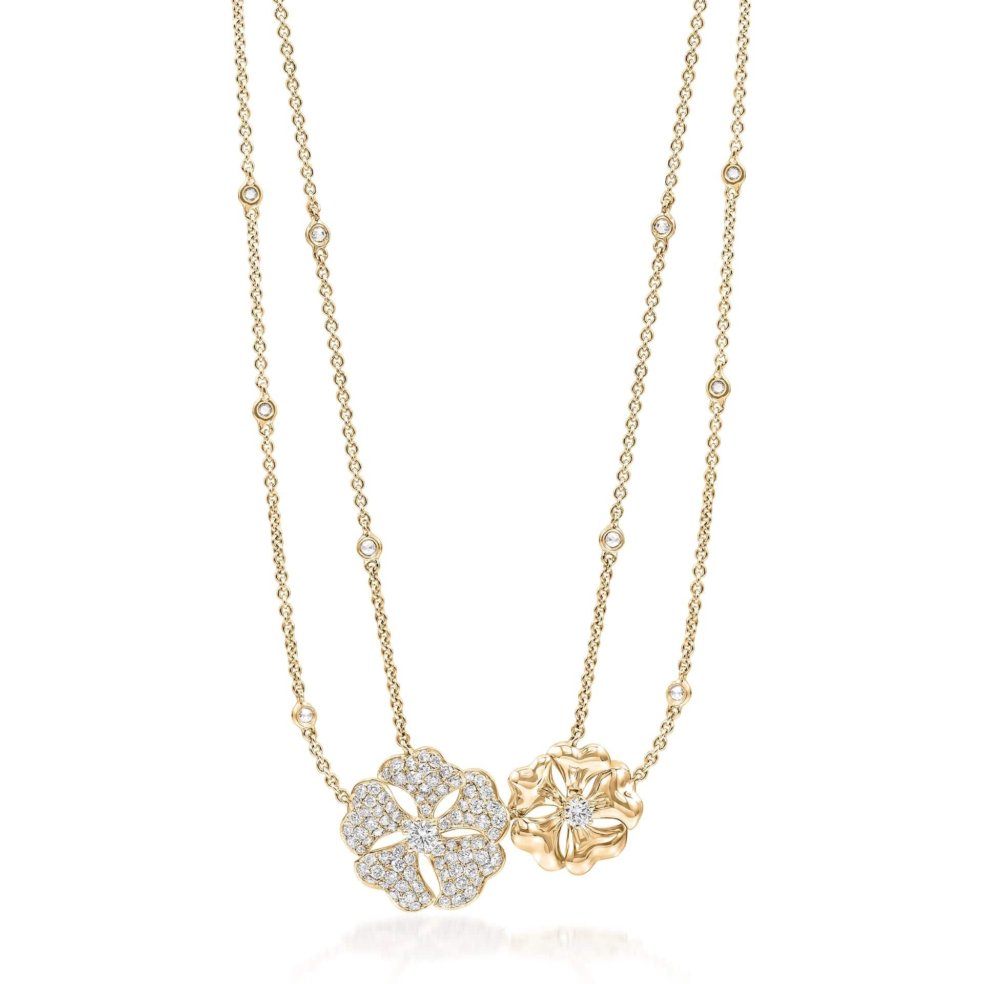 Women's or Men's Bloom Diamond Cluster Flower Necklace in 18k Rose Gold For Sale