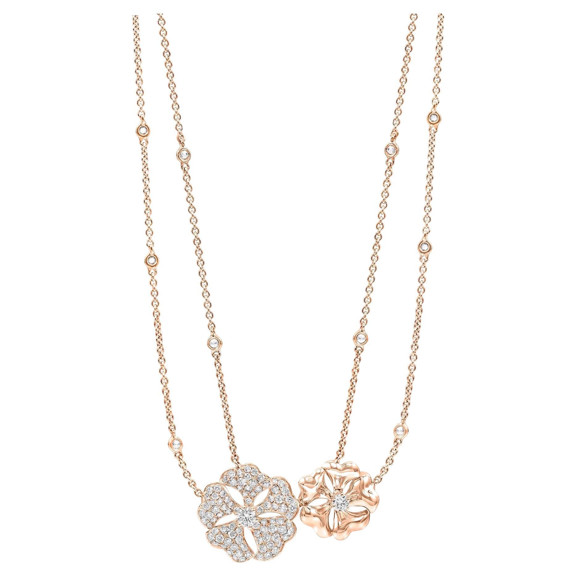 Bloom Diamond Cluster Flower Necklace in 18k Rose Gold For Sale