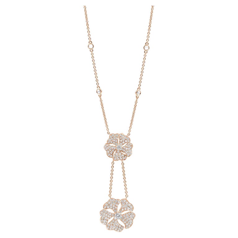 Bloom Diamond Drop Flower Necklace in 18k Rose Gold For Sale at 1stDibs
