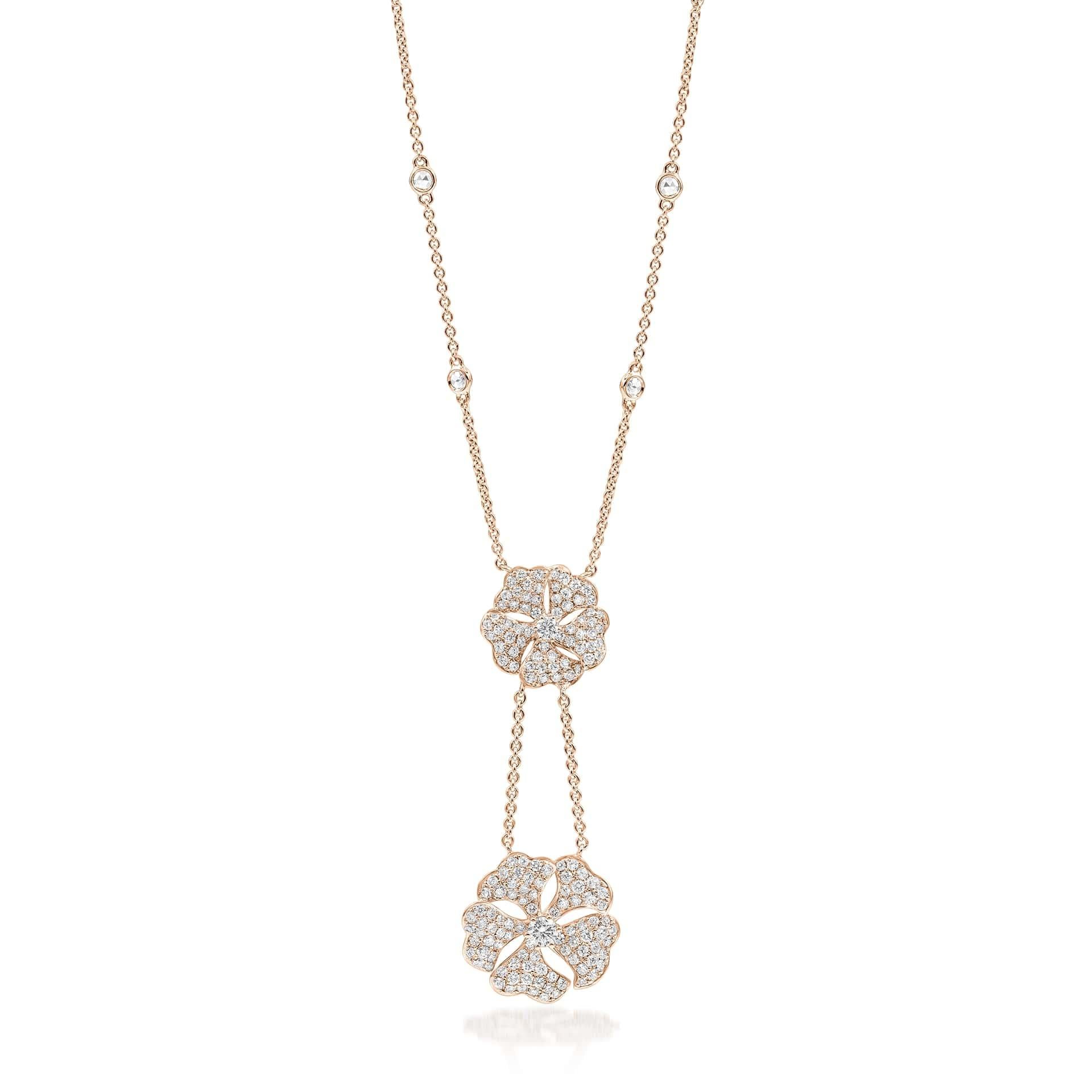 Bloom Diamond Drop Flower Necklace in 18k Yellow Gold In New Condition For Sale In Hong Kong, Kowloon