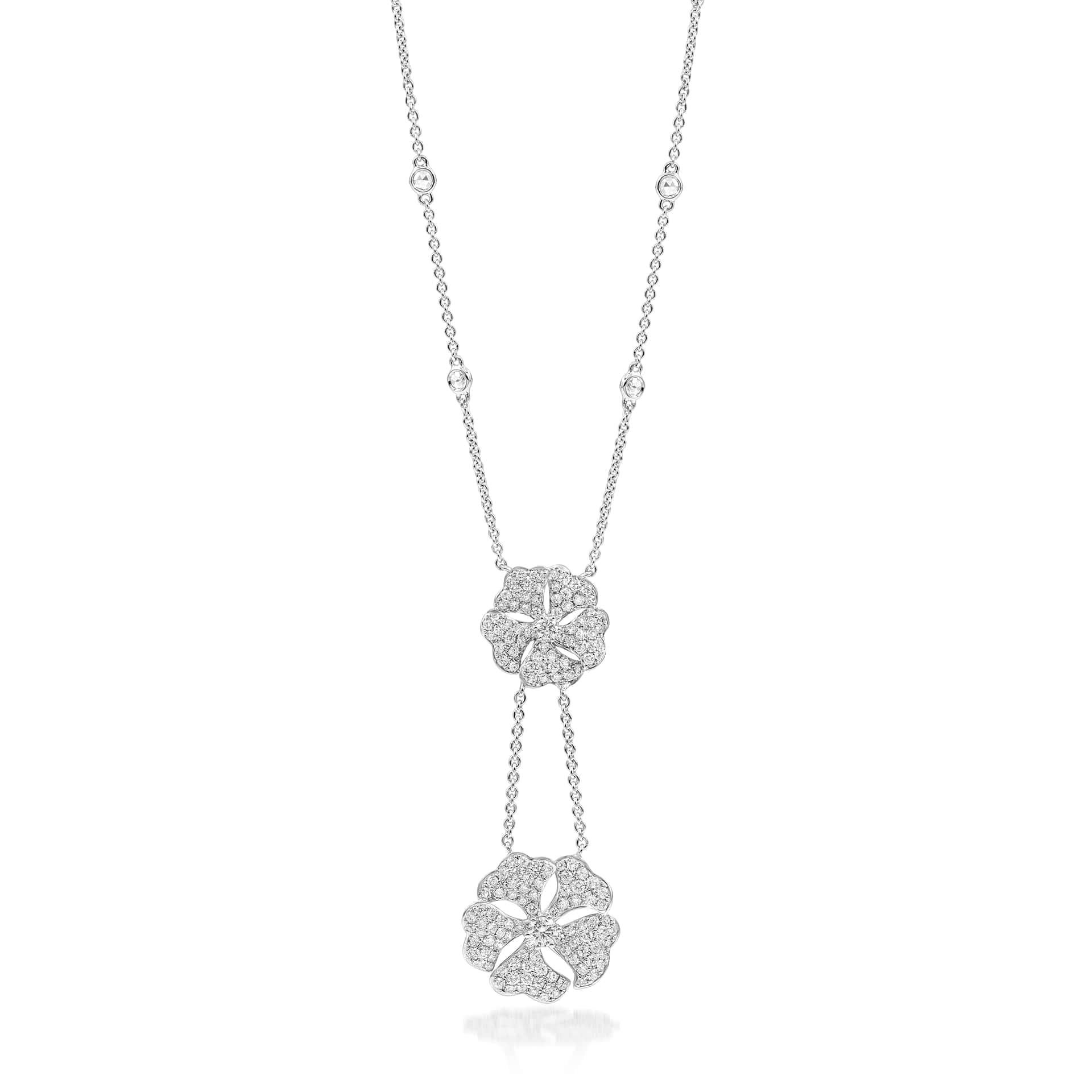 Women's or Men's Bloom Diamond Drop Flower Necklace in 18k Yellow Gold For Sale