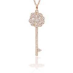 Bloom Diamond Key Necklace in 18k Rose Gold
