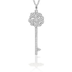 Bloom Diamond Key Necklace in 18k White Gold