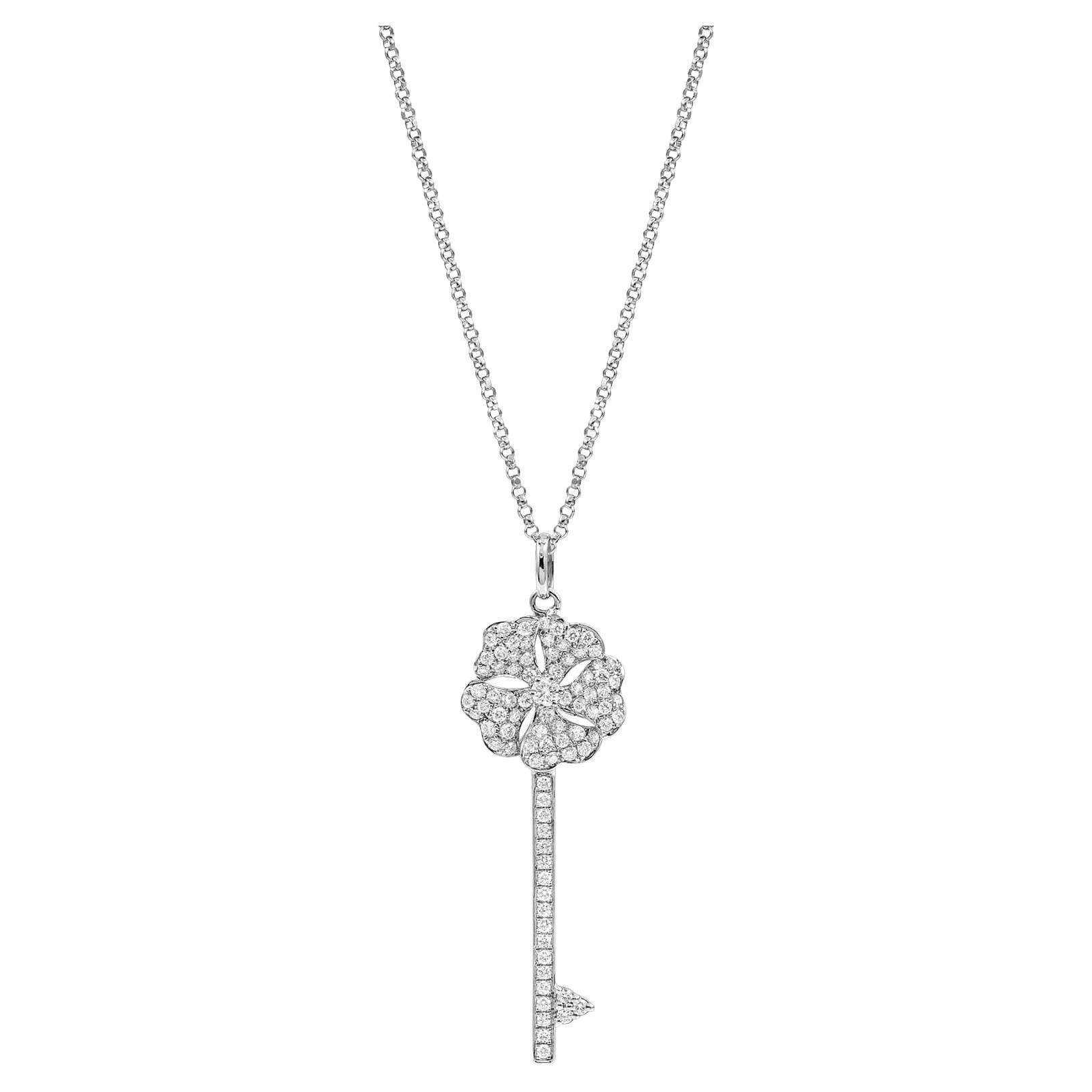 Bloom Diamond Key Necklace in 18k White Gold For Sale