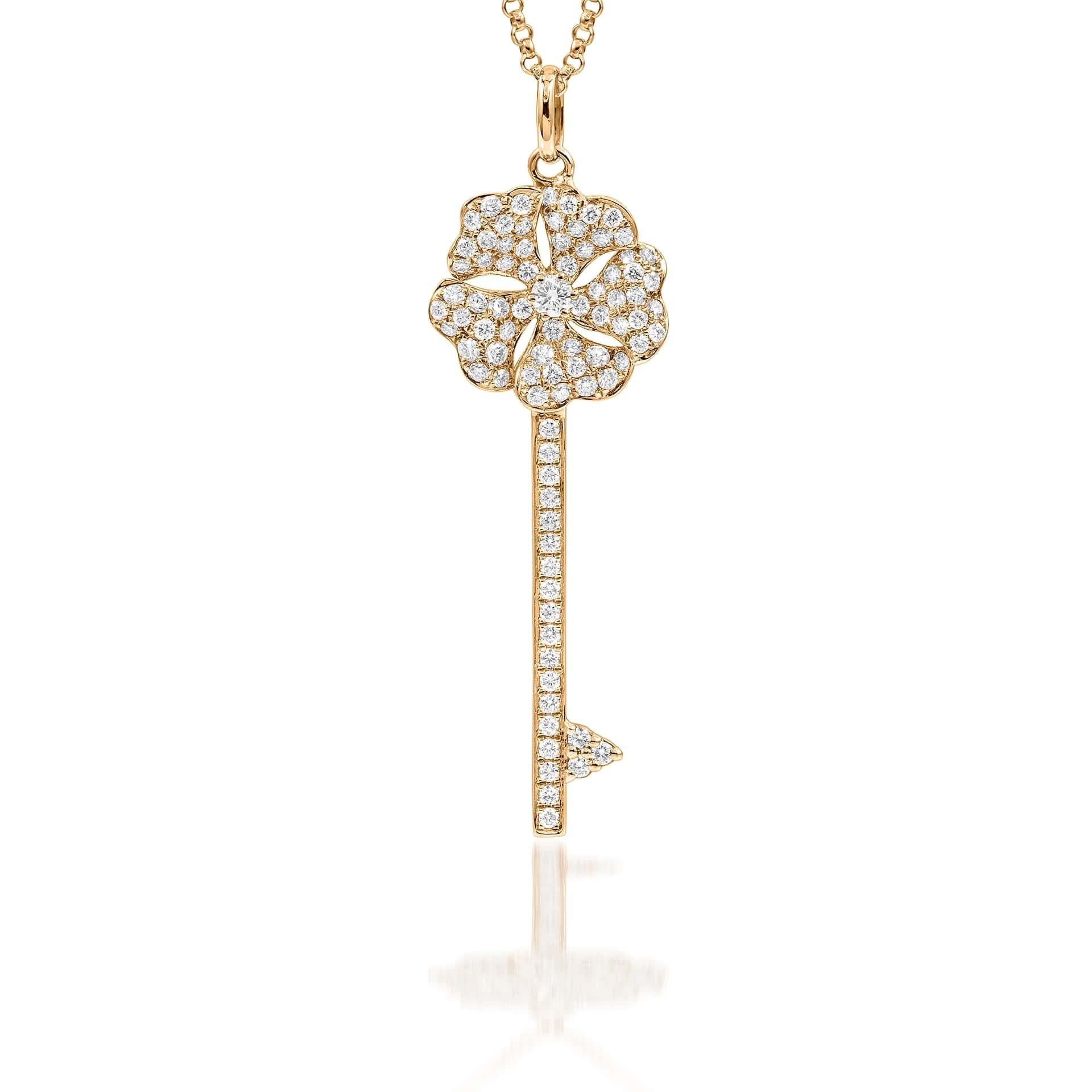 Bloom Diamond Key Necklace in 18K Yellow Gold

Inspired by the exquisite petals of the alpine cinquefoil flower, the Bloom collection combines the richness of diamonds and precious metals with the light versatility of this delicate, five-pointed