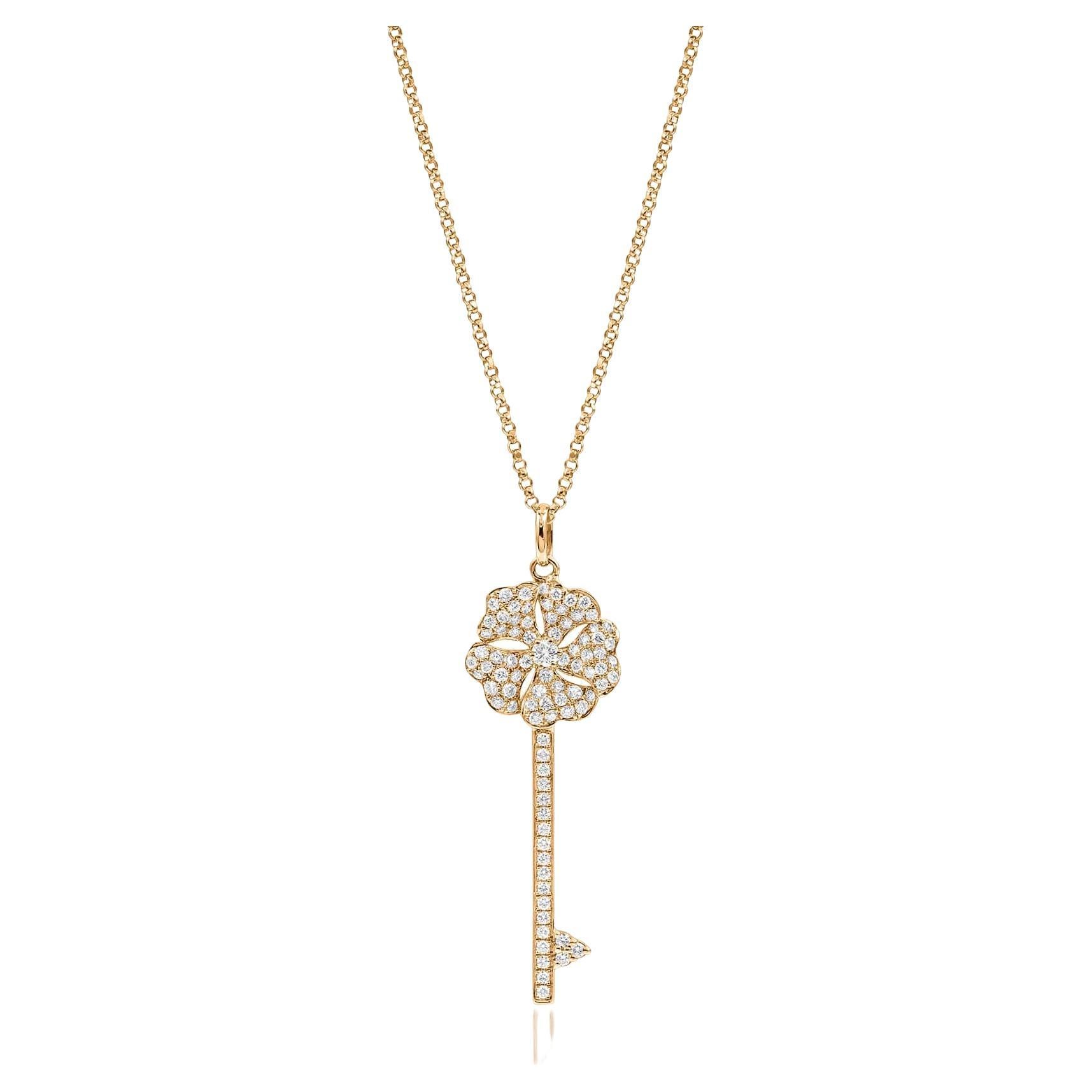 Bloom Diamond Key Necklace in 18k Yellow Gold For Sale