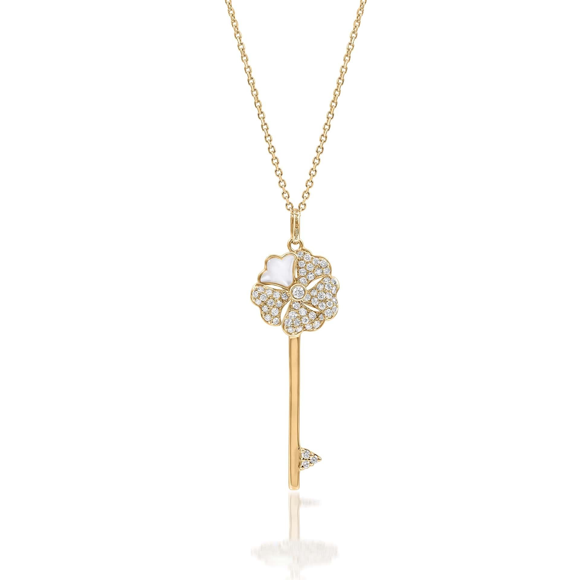 Bloom Diamond Key Necklace with Mother of Pearl in 18k Rose Gold For Sale 1