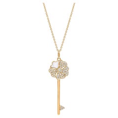 Bloom Diamond Key Necklace with Mother of Pearl in 18k Yellow Gold