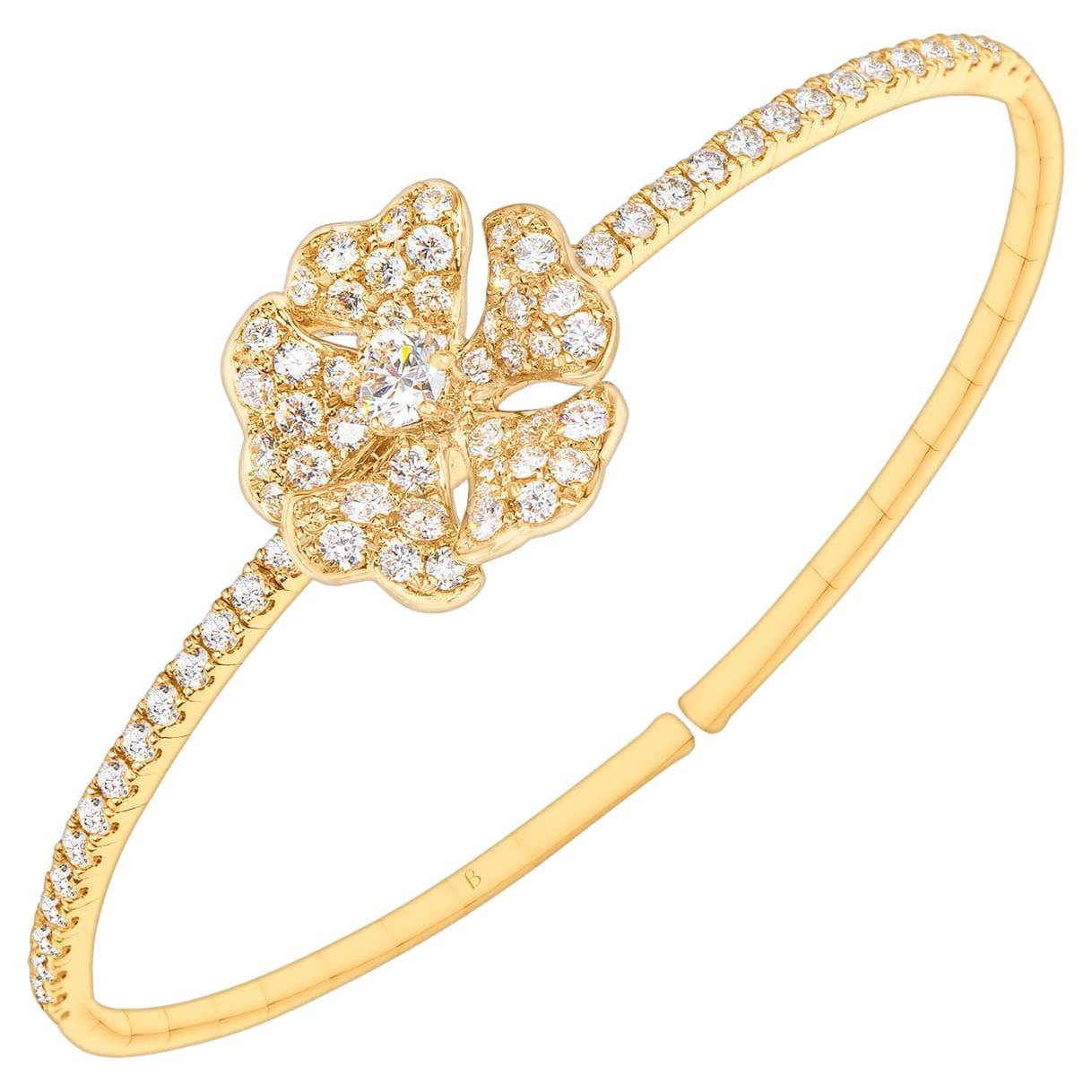 Bloom Diamond Solo Flower Bangle in 18k Yellow Gold For Sale