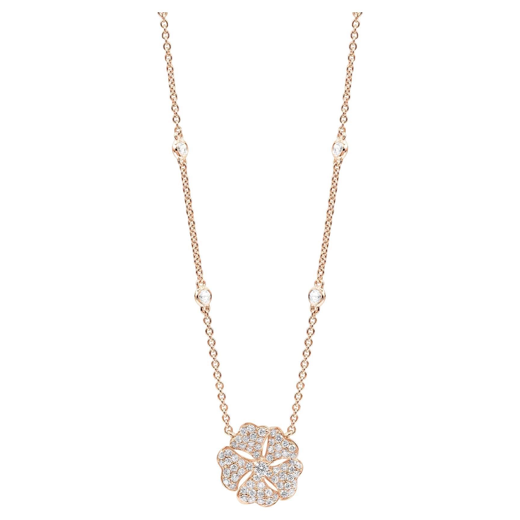 Bloom Diamond Solo Flower Necklace in 18k Rose Gold For Sale