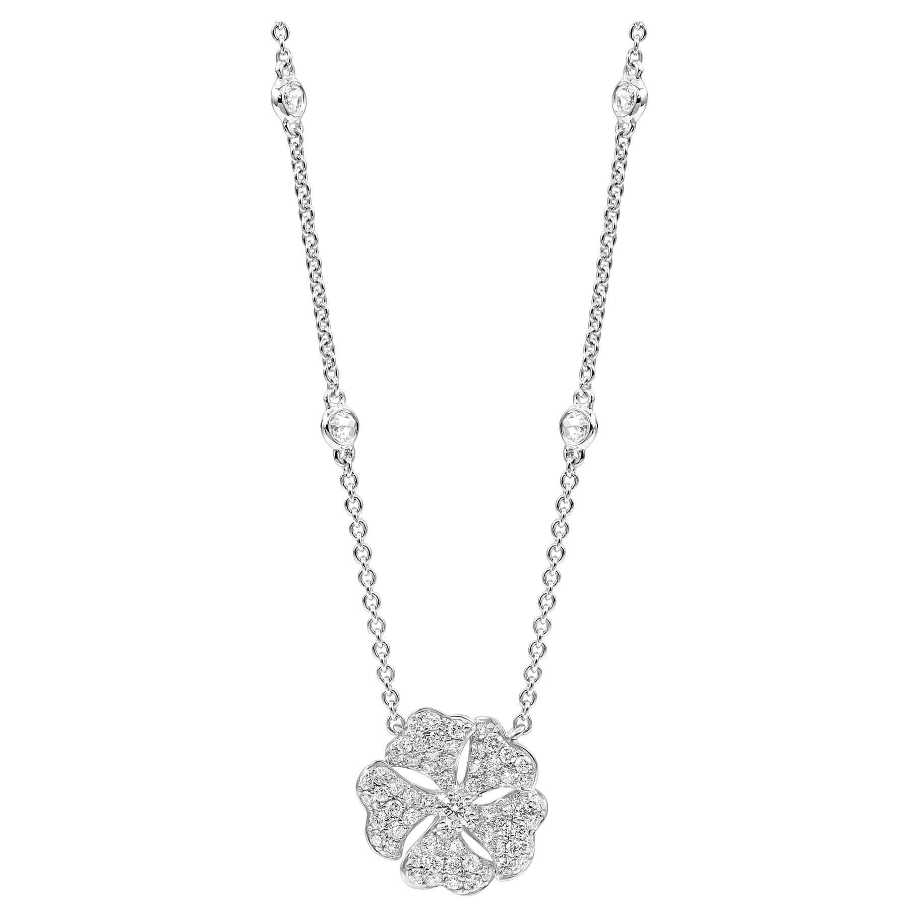 Bloom Diamond Solo Flower Necklace in 18k White Gold For Sale