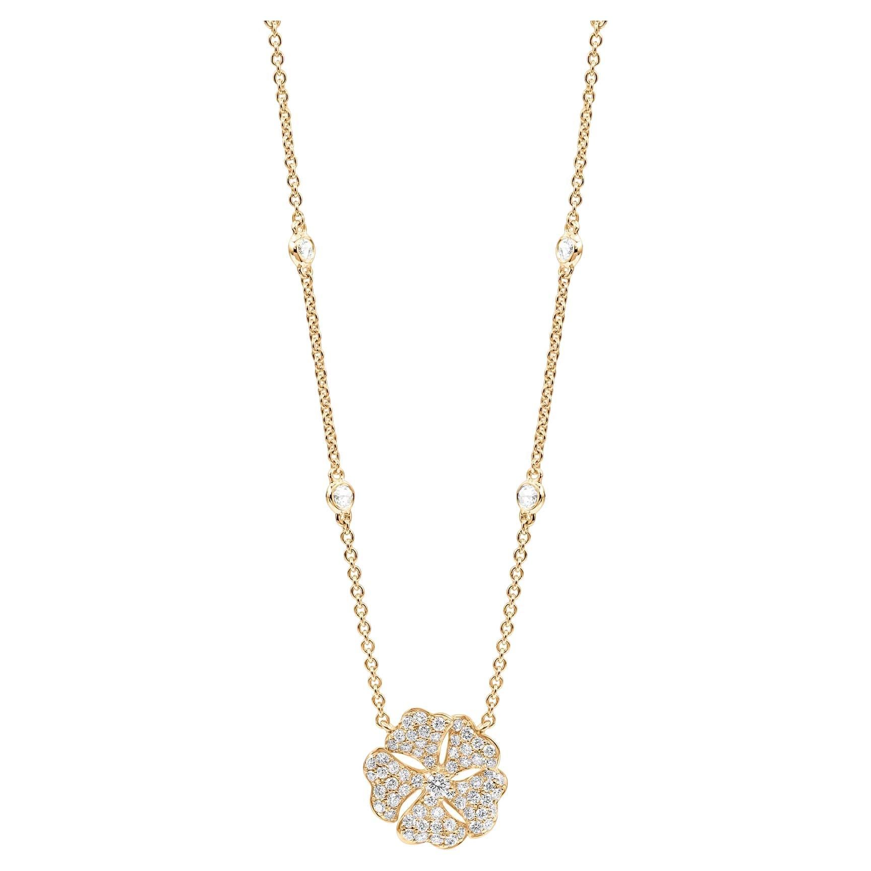 Bloom Diamond Solo Flower Necklace in 18k Yellow Gold For Sale