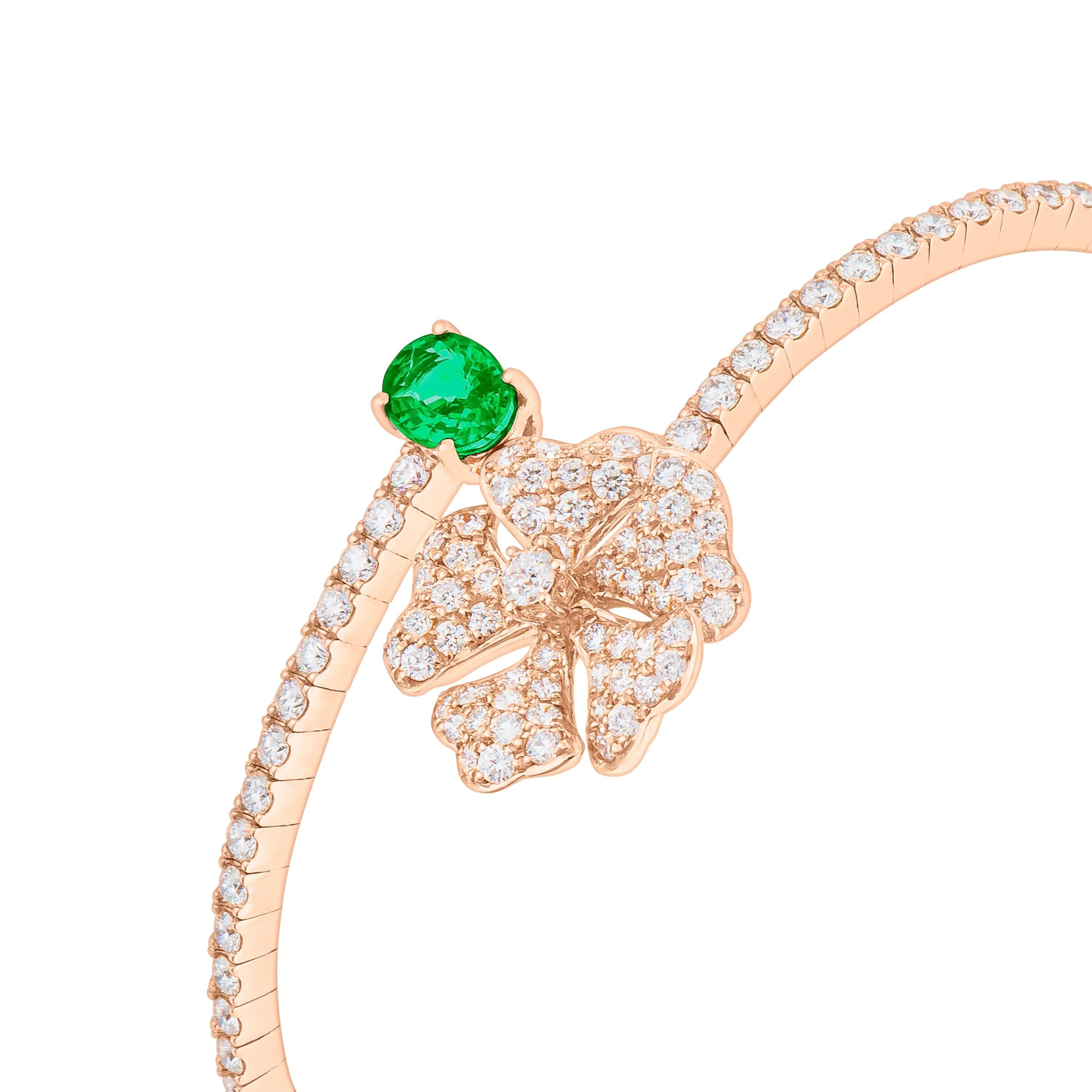 Bloom Emerald and Diamond Open Spiral Bangle in 18k Rose Gold In New Condition For Sale In Hong Kong, Kowloon