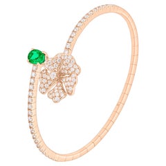 Bloom Emerald and Diamond Open Spiral Bangle in 18k Rose Gold