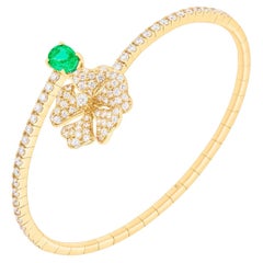 Bloom Emerald and Diamond Open Spiral Bangle in 18k Yellow Gold