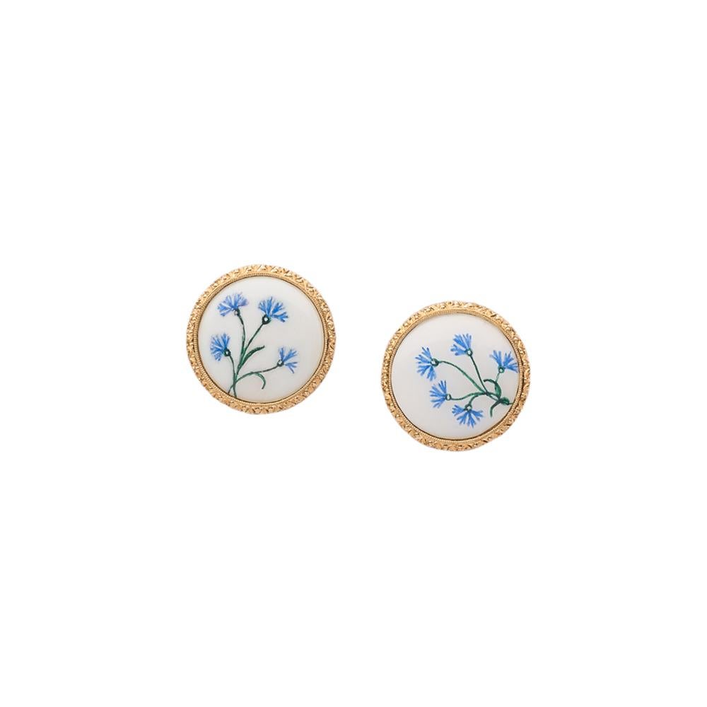 Bloom Fiordaliso 18 Karat Yellow Gold and Enamel Earrings In New Condition For Sale In Florence, Tuscany