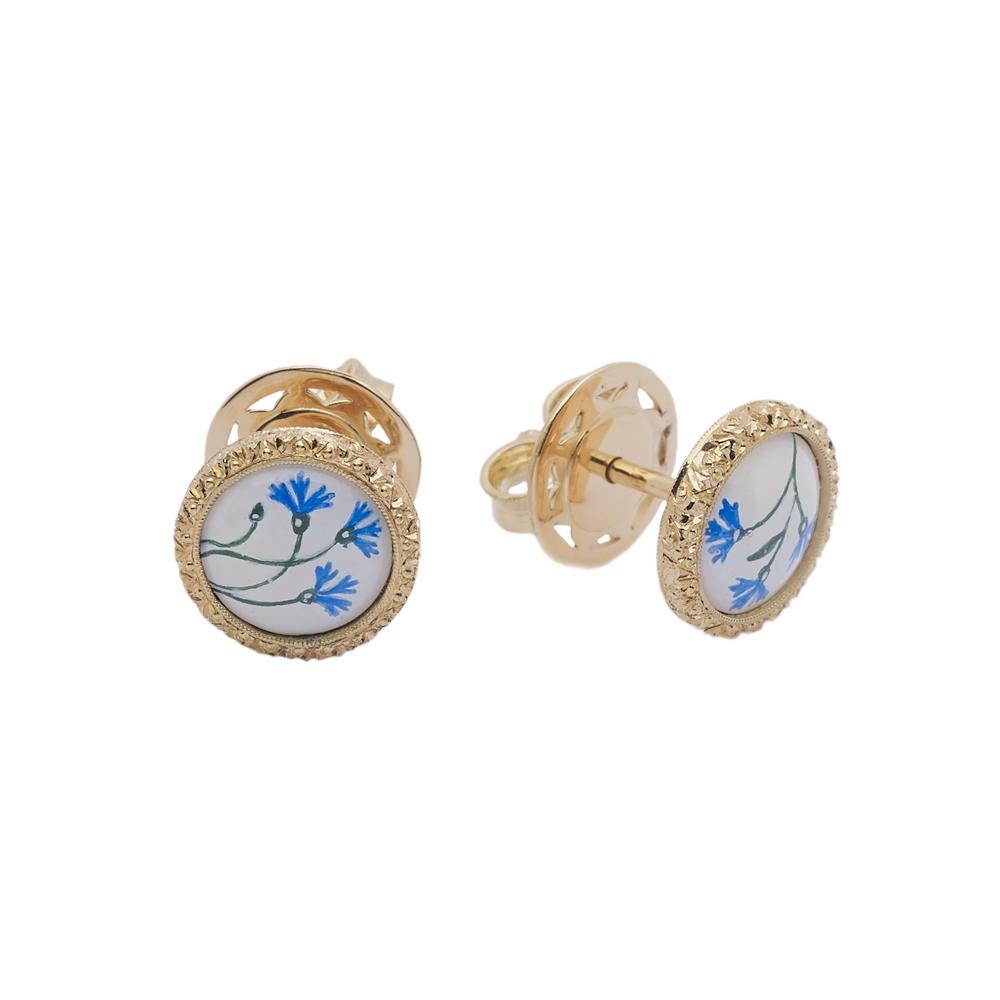 Bloom Fiordaliso 18 Karat Yellow Gold and Enamel Earrings In New Condition For Sale In Florence, Tuscany