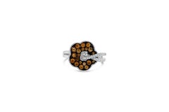 Bloom Flower Ring in 18Kt White Gold Double Pave Shank Brown and White Diamonds