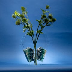 Bloom, Flower Vase with Fluorite in Hand Cut and Polished Ultra Clear Glass