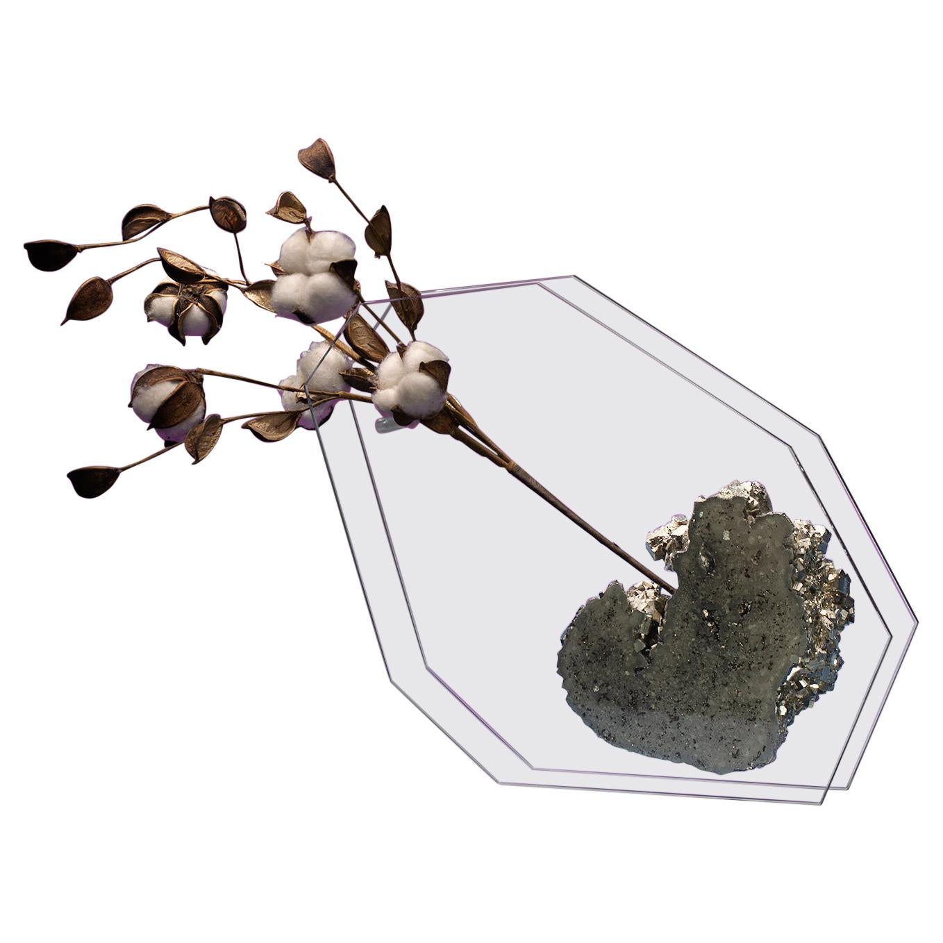 Bloom, Flower Vase with Pyrite in Hand Cut and Polished Ultra Clear Glass
