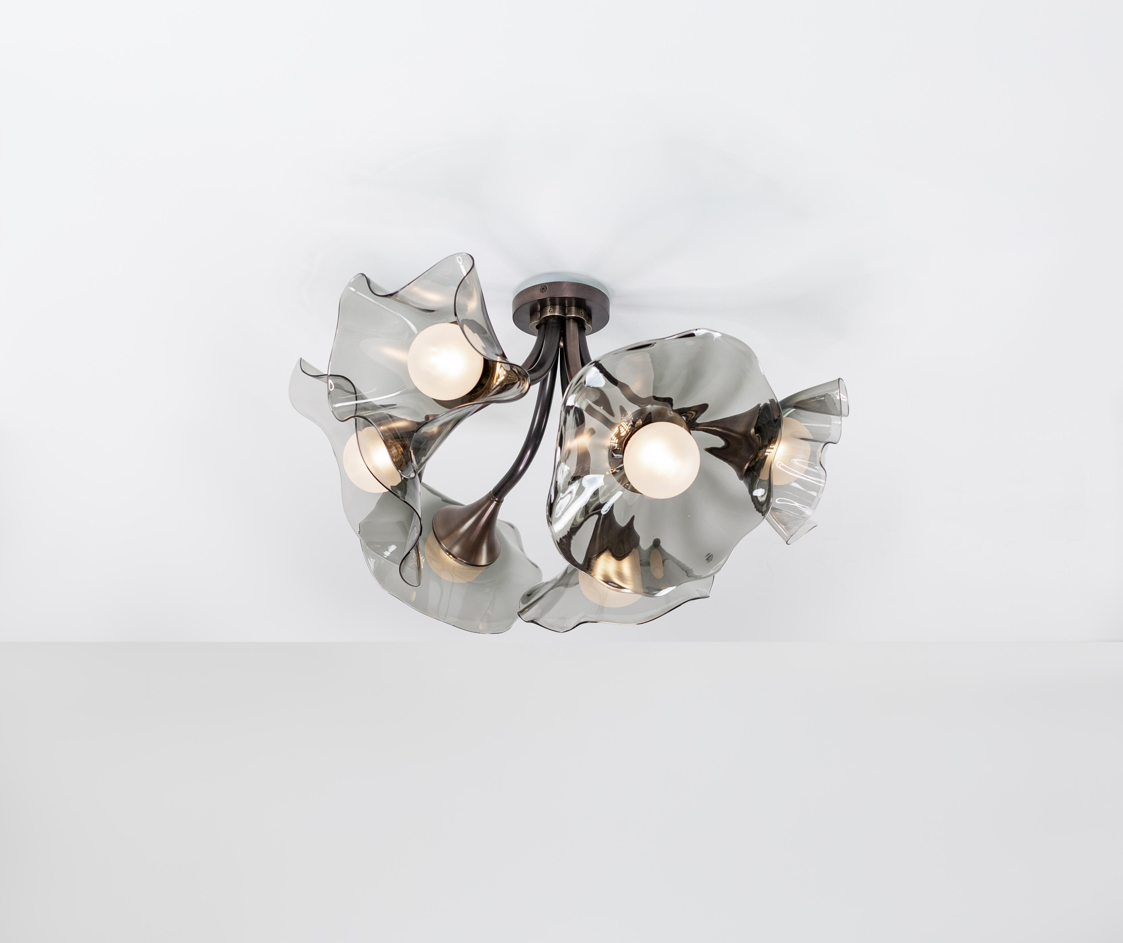 Modern Bloom Flushmount, Gray Glass, Bronze Finish, Chandelier by Kalin Asenov For Sale