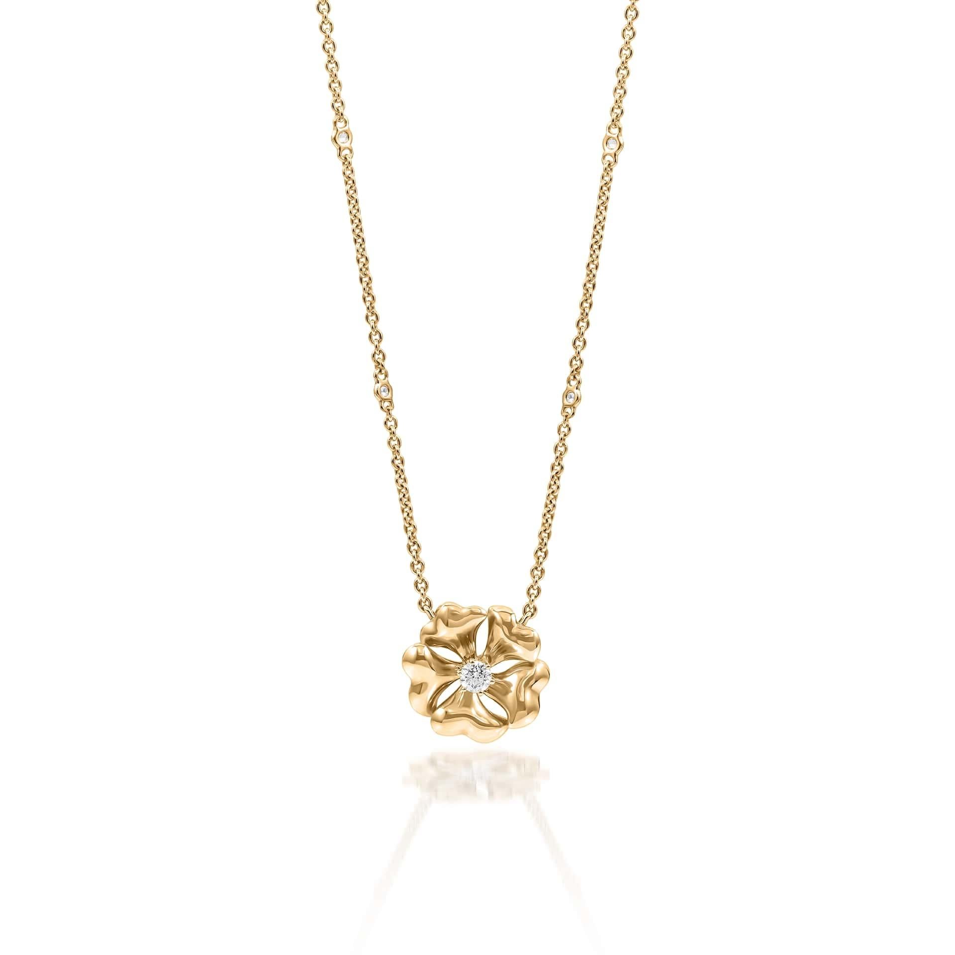 Women's or Men's Bloom Gold and Diamond Flower Necklace in 18k Rose Gold For Sale