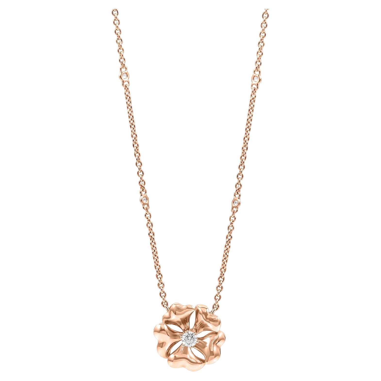 Bloom Gold and Diamond Flower Necklace in 18k Rose Gold For Sale