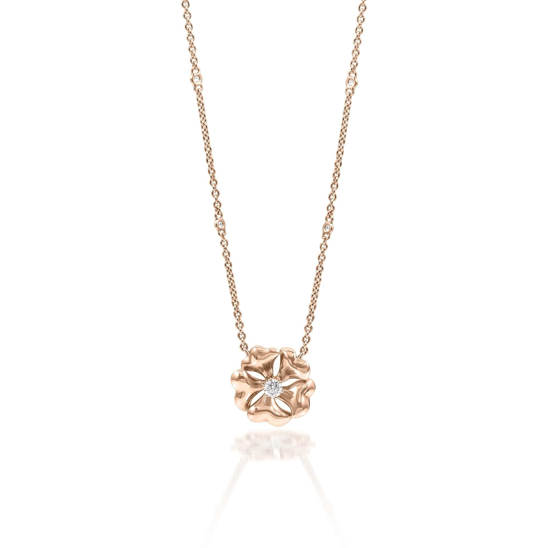 Round Cut Bloom Gold and Diamond Flower Necklace in 18k White Gold For Sale