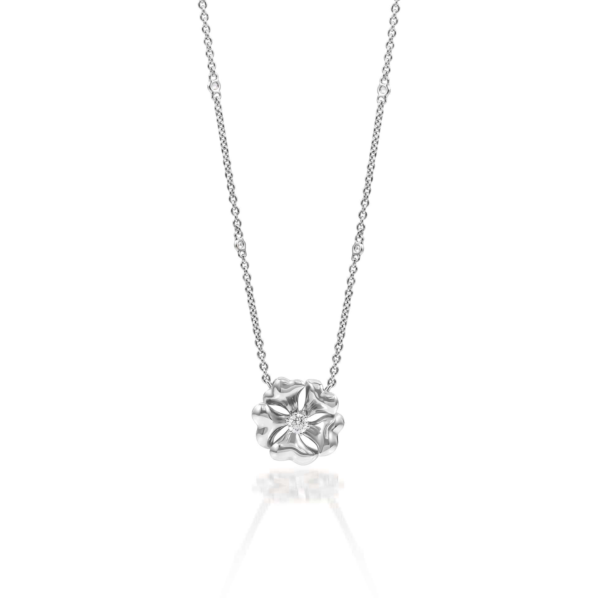 Women's or Men's Bloom Gold and Diamond Flower Necklace in 18k Yellow Gold For Sale