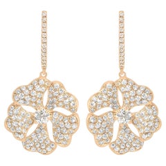 Bloom Gold and Pavé Diamond Drop Flower Earrings in 18k Rose Gold