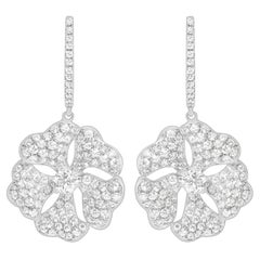 Bloom Gold and Pavé Diamond Drop Flower Earrings in 18k White Gold