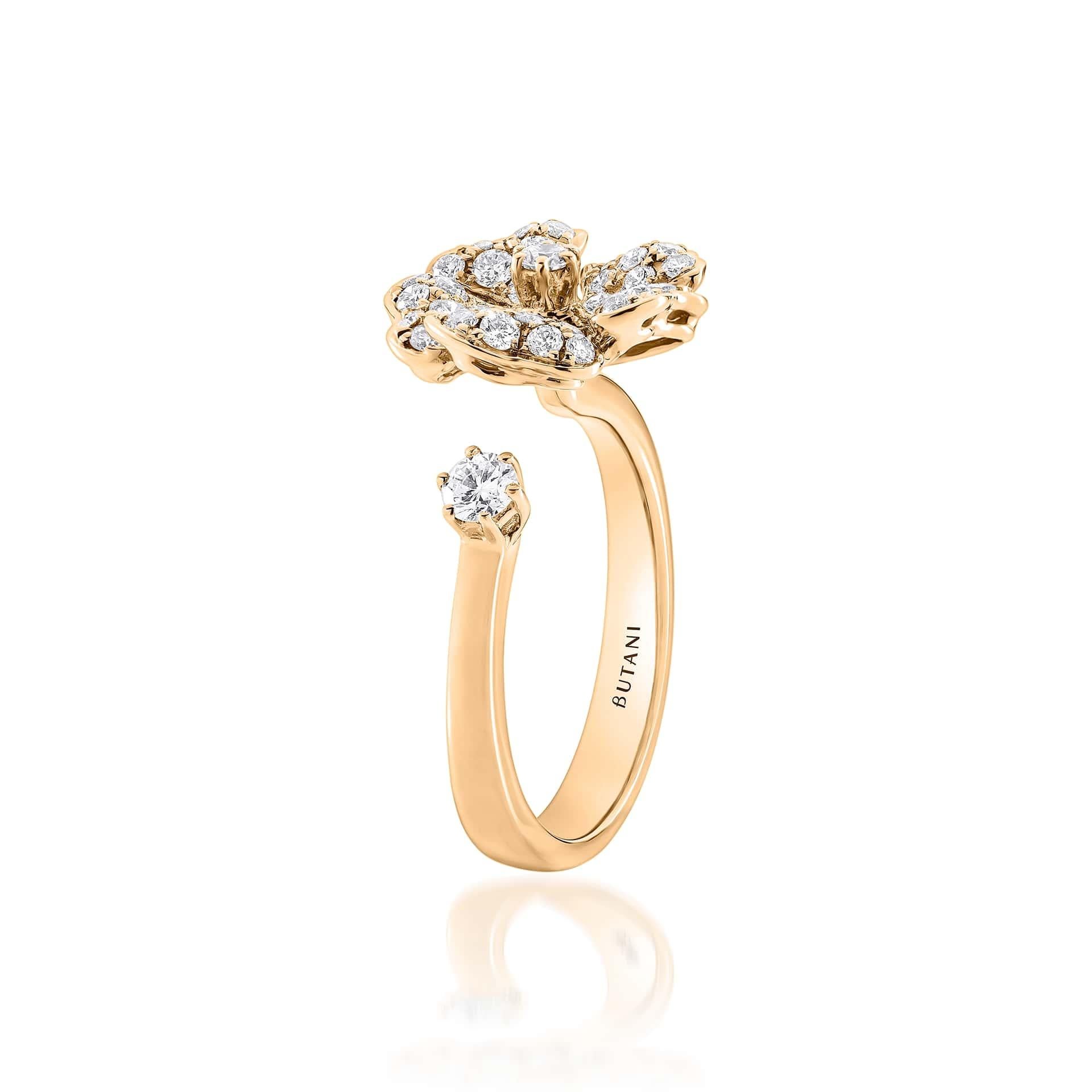 Bloom Gold und Pavé-Diamant Offener Ring aus 18K Gelbgold (Rundschliff) im Angebot
