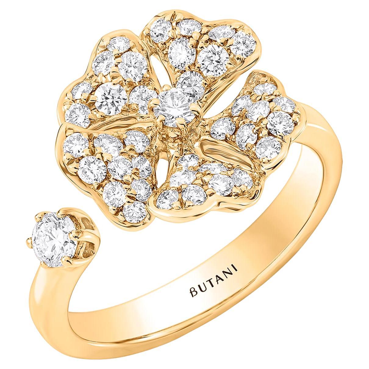 Bloom Gold and Pavé Diamond Open Ring in 18k Yellow Gold For Sale