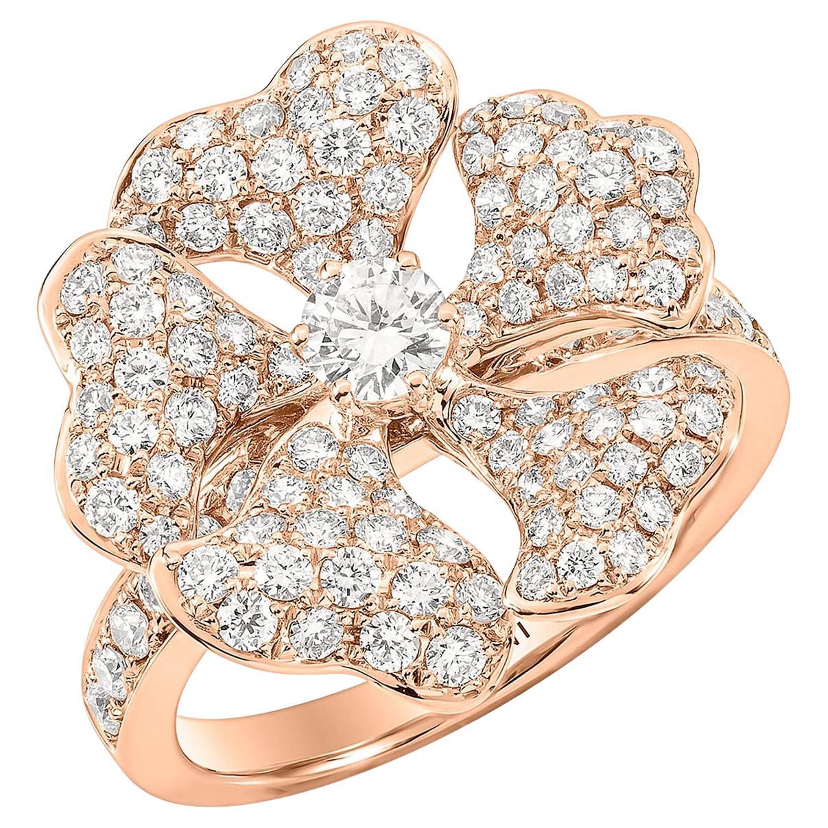 Bloom Gold and Pave Diamond Ring in 18k Rose Gold For Sale