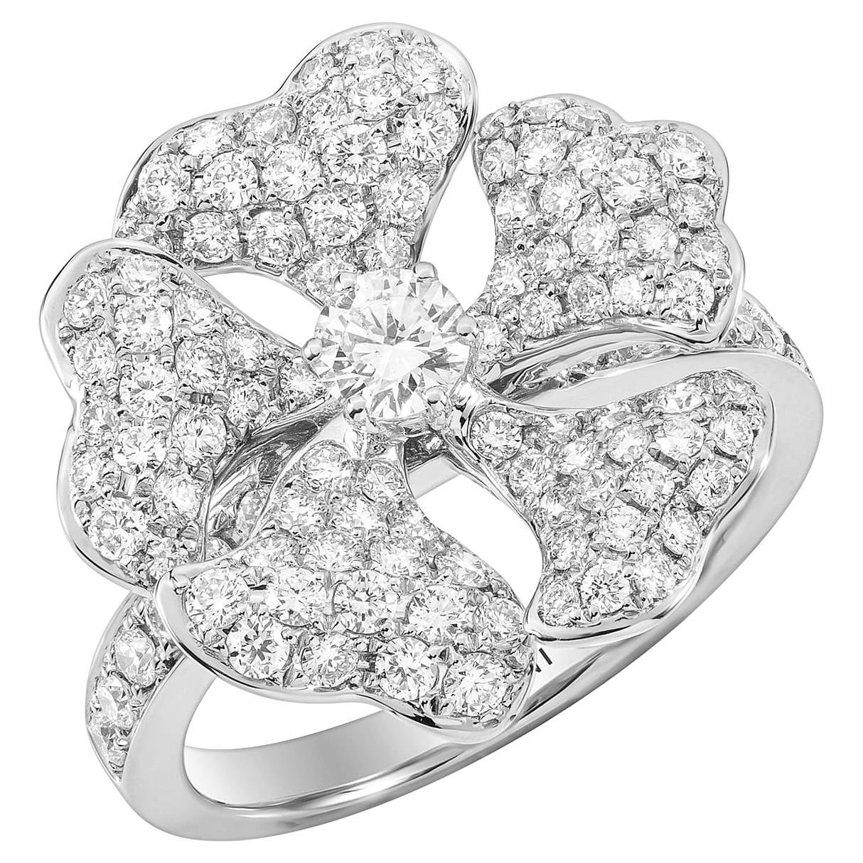 Bloom Gold and Pave Diamond Ring in 18k White Gold For Sale
