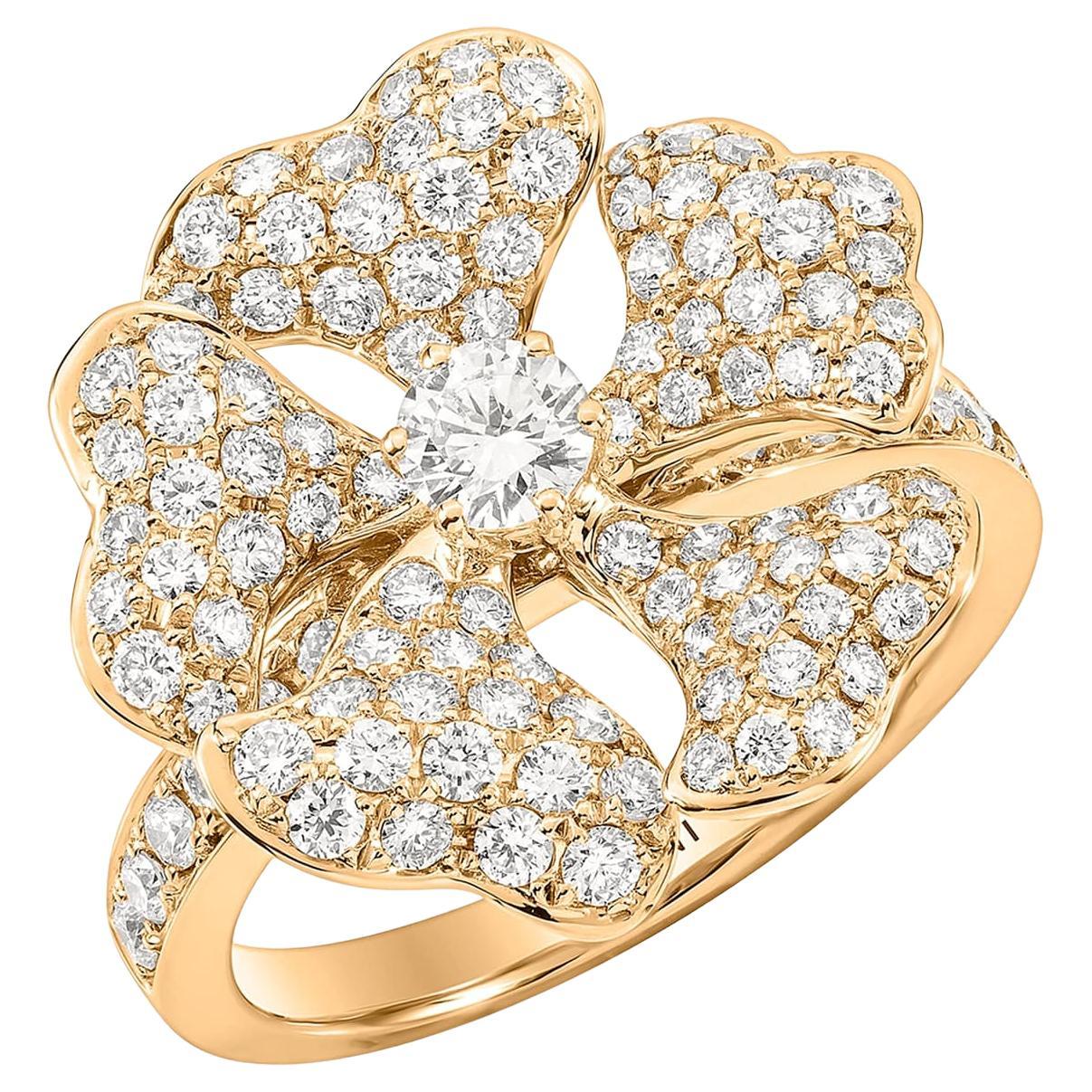 Bloom Gold and Pave Diamond Ring in 18k Yellow Gold For Sale