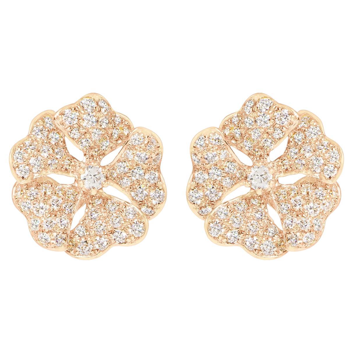 Boucles d'oreilles Bloom en or rose 18 carats avec petits diamants pavés en vente