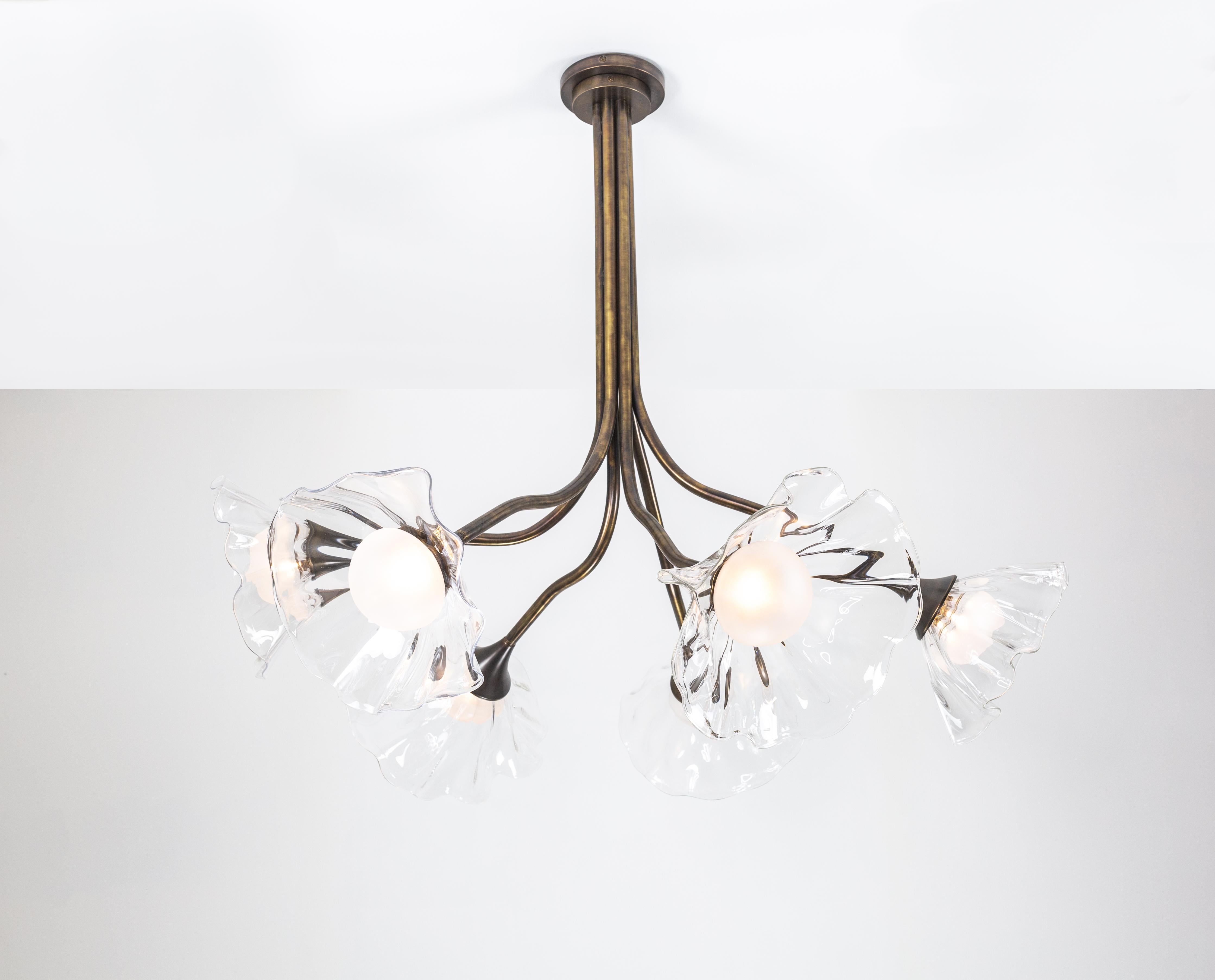 Contemporary Bloom, Handblown Clear Glass, Bronze Finish, Chandelier by Kalin Asenov For Sale