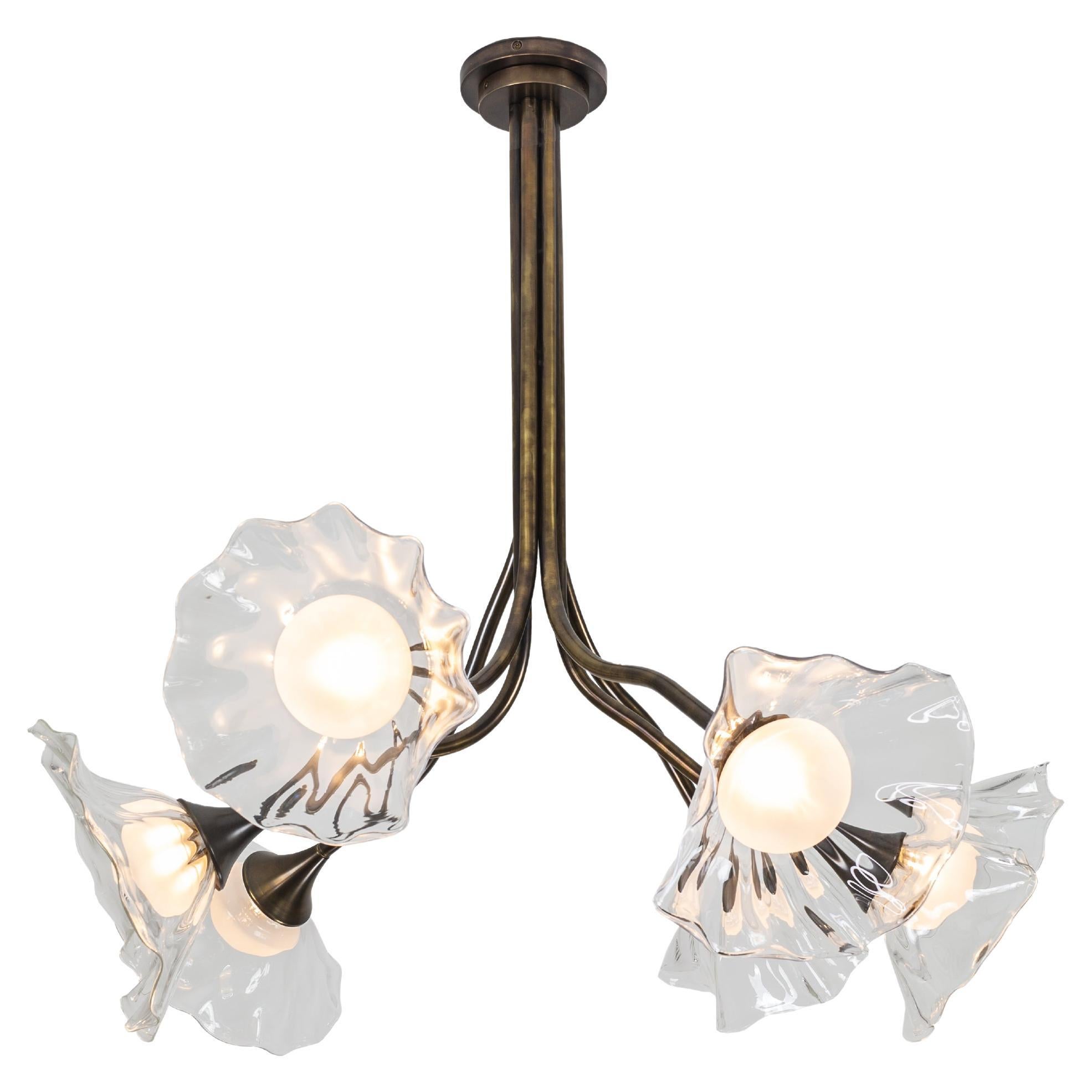 Bloom, Handblown Clear Glass, Bronze Finish, Chandelier by Kalin Asenov