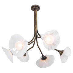 Bloom, Handblown White Glass, Bronze Finish, Chandelier by Kalin Asenov